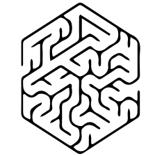 Logo do site. Labirinto hexagonal com seis células.