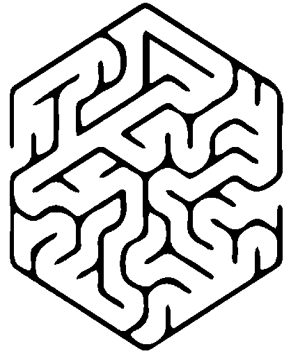 Logo do site. Labirinto hexagonal com seis células.